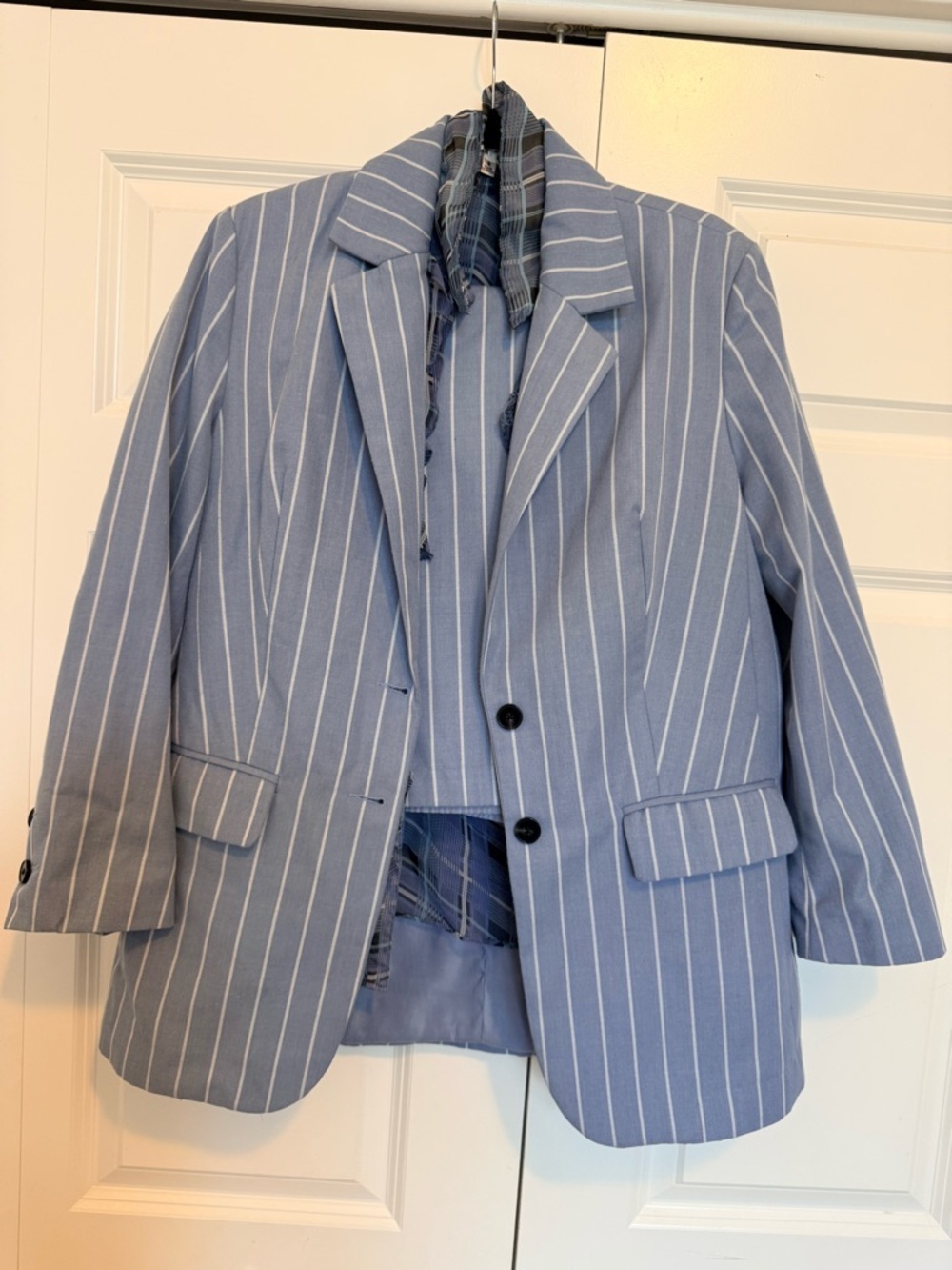 New York & Company Blue Pinstripe Blazer and Skirt Set
